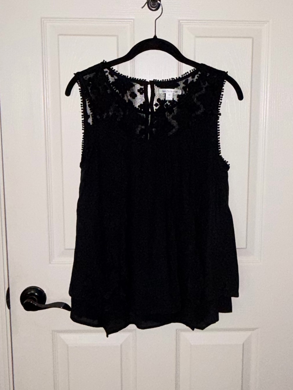 John Paul Richard Black Sleeveless Top with Floral Lace Detailing